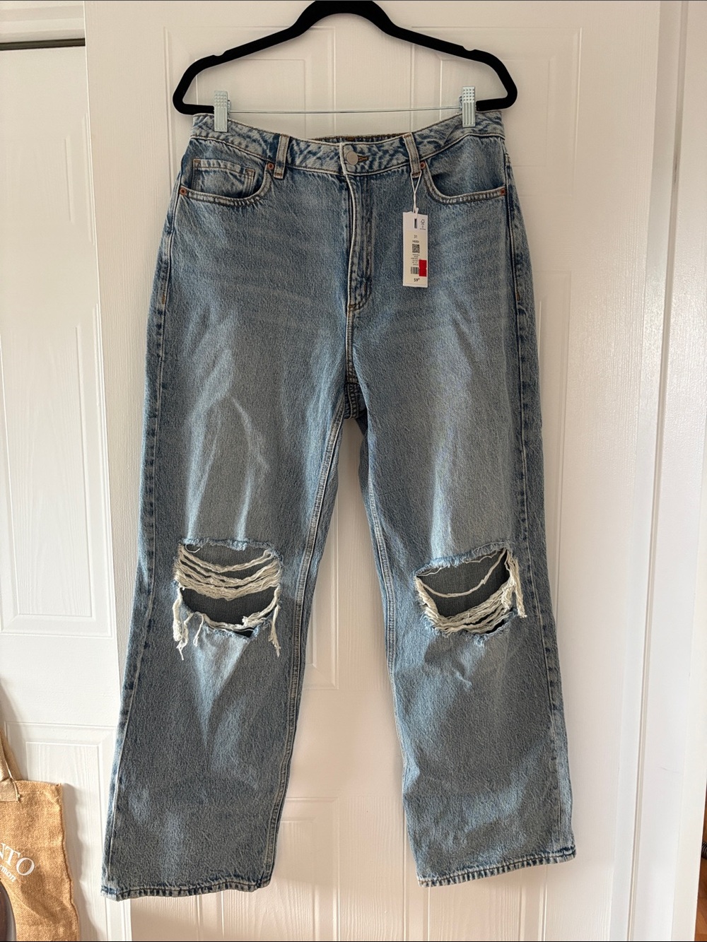 Light Wash Distressed Straight-Leg Jeans